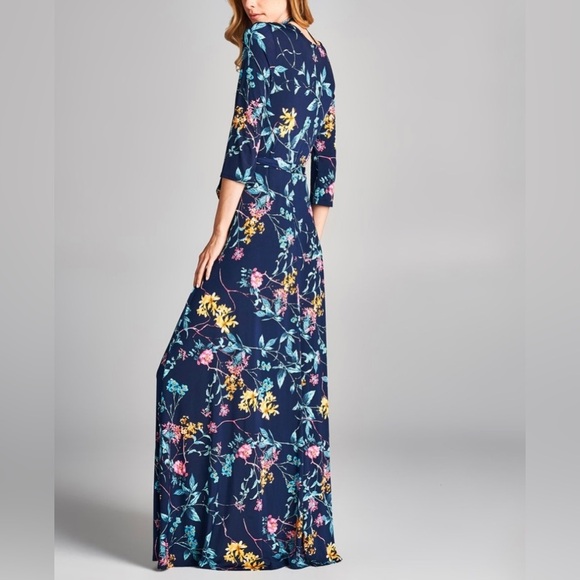 Love, Kuza | Navy Floral Three-Quarter Sleeve Maxi Dress NWOT - Picture 5 of 14